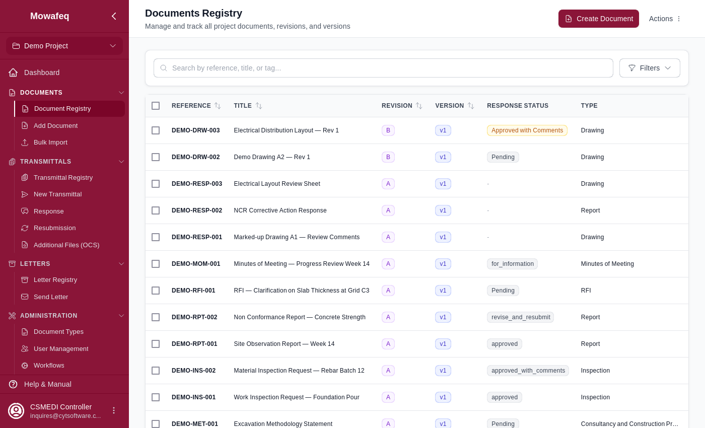 Full document registry page