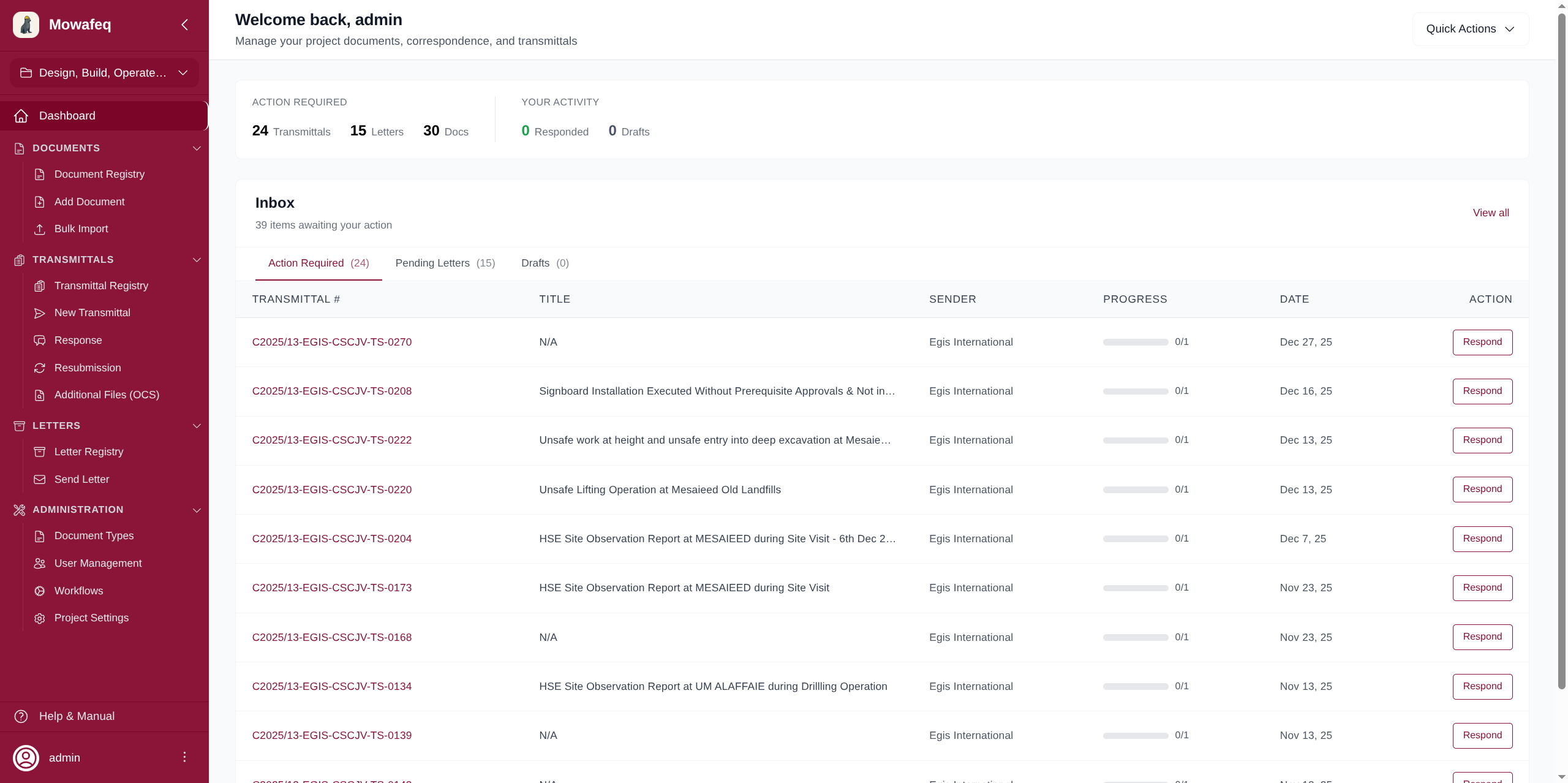 Dashboard page